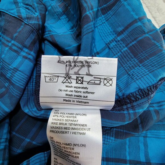 Bergans of Norway 7411 Leknes Lady Shirt Top Short Blue Plaid Sleeve Button Up - Picture 5 of 9